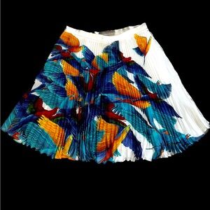 Elle Sasson Designer Silk Colorful Pleated Women's Skirt with Birds Size 6